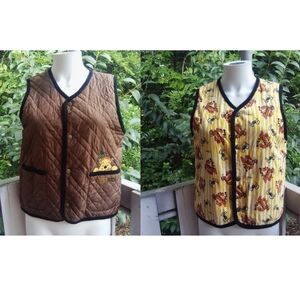 Vintage 90s Disney Pooh Bear Tigger Quilted Reversible Button up Vest